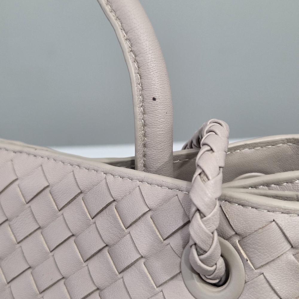 NWT QUINCE LARGE ITALIAN LEATHER HANDWOVEN SATCHEL TOTE BAG IN TAUPE - Picture 15 of 15